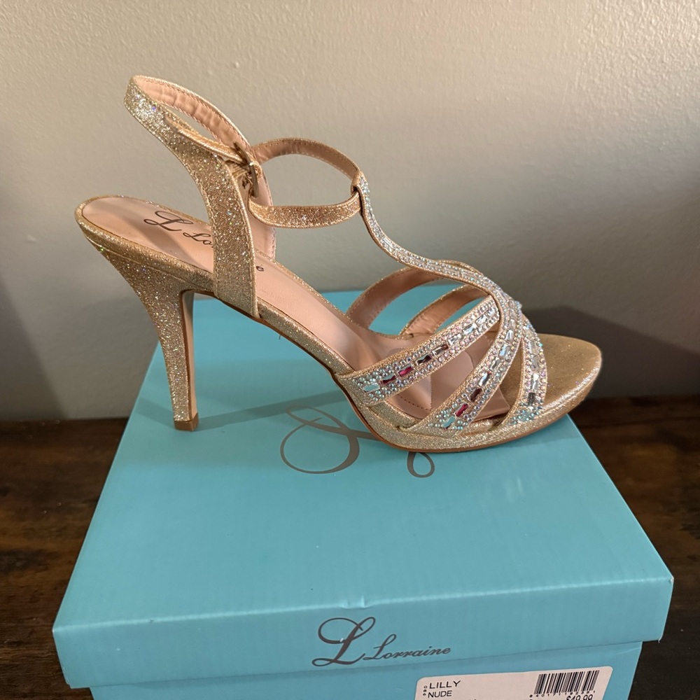 L. Lorraine Gold Glitter Heels